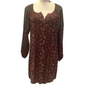 Dina Be Women's Long sleeve Boho Geometric Pattern Notch Neck Mini Dress S